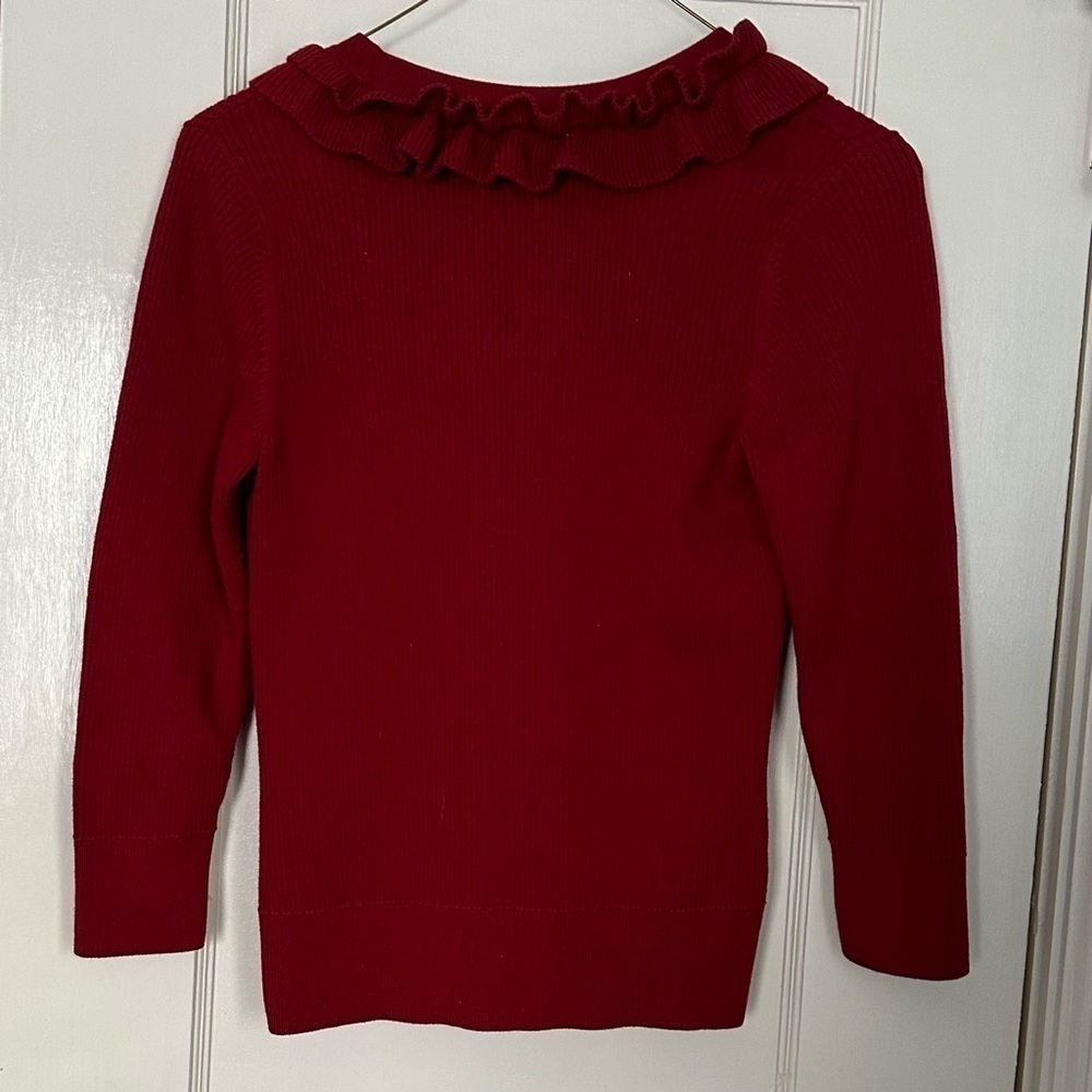Talbots Cardigan Ruffles Holiday Red Size SP - Picture 3 of 10